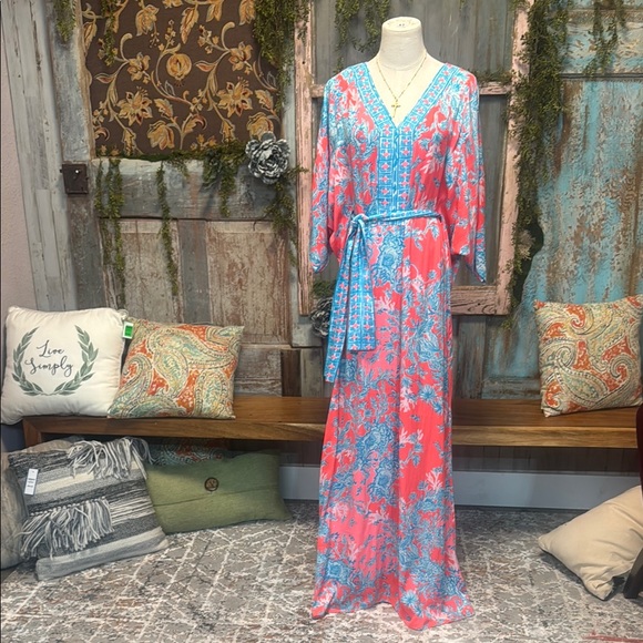 NWT Lilly Pulitzer Campton Maxi Kaftan Dress Coral Spritz Size M - Picture 1 of 6